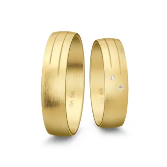 Gelbgold Eheringe längstmattiert mit 2 Rillen und 2 Diamanten