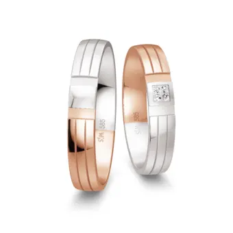 Rotgold und Weißgold Trauringe mit Quadrat von 4 Diamanten