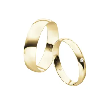 Edel polierte Eheringe aus Gelbgold mit Diamanten in zwei Breiten 3 mm und 5 mm und Diamant