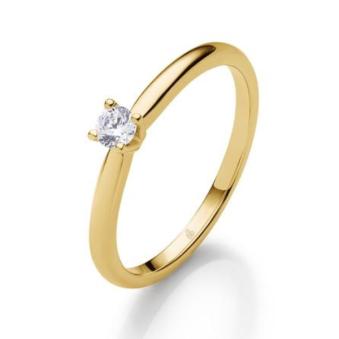 Solitairering aus Gelbgold mit 0,1 Karat Diamanten in Krappenfassung