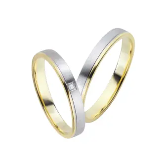 Gelbgold und Weissgold Eheringe mit Diamanten und Mattierung