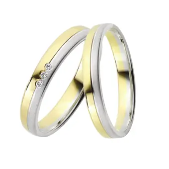 Gelbgold und Weissgold Eheringen mit Diamanten, Polierung und Sandmattierung