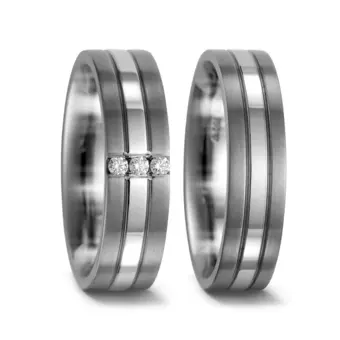 Titan Palladium 950 Partnerringe mit Rosegold mit 3 Diamanten