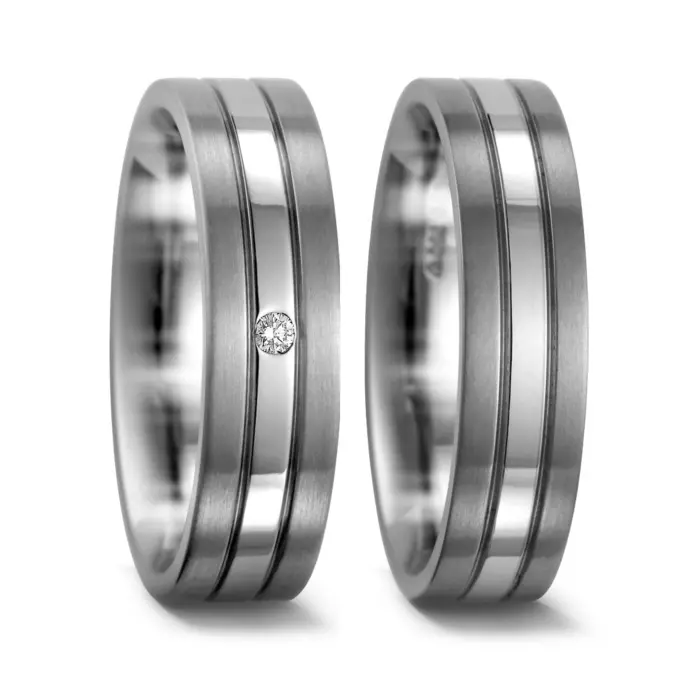 Titan Partnerringe Eheringe mit Palladium 950 Streifen und Diamant