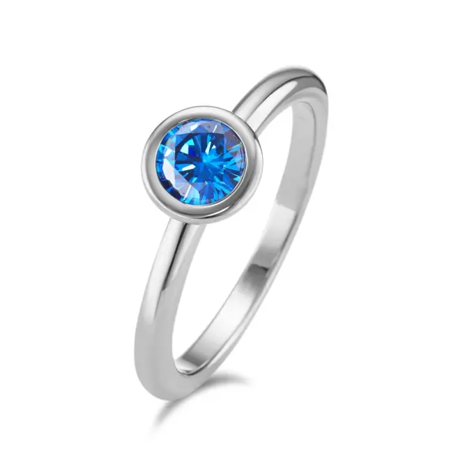Edelstahl Schmuckring mit blauem Zirkonia
