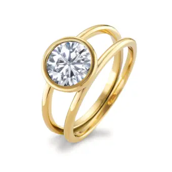 Goldplattierter Edelstahl Schmuckring mit großem gelben Zirkonia