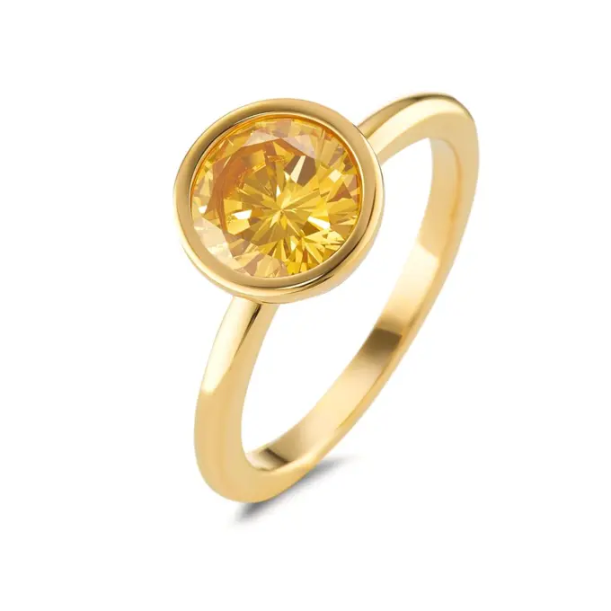goldplattierter Edelstahl Schmuckring mit gelbem Zirkonia