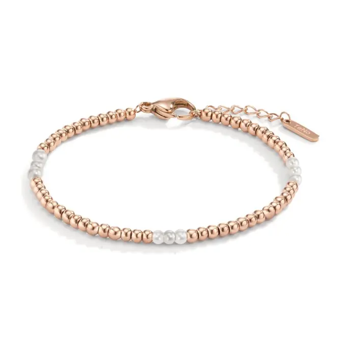 Armband aus Edelstahl mit Muschelperlen und Roségoldplattierung
