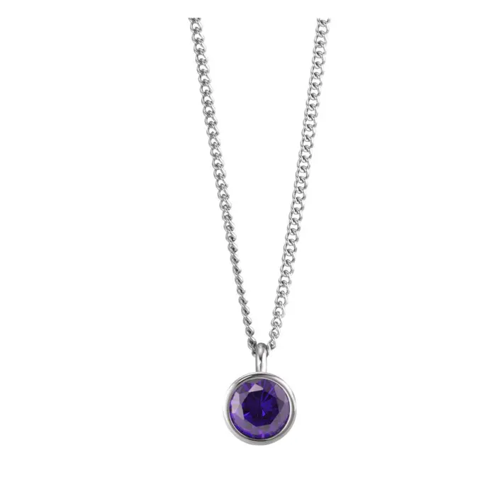 Halskette aus Edelstahl mit violetten Zirkonia-Anhänger