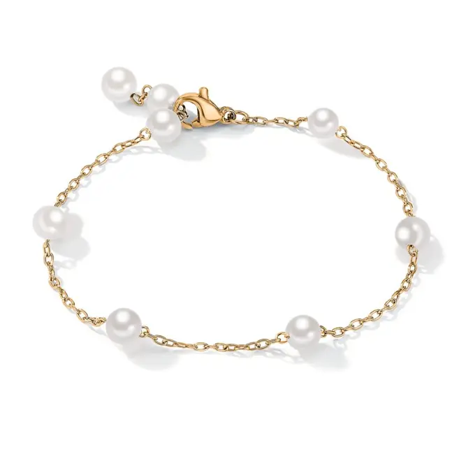 Edelstahl Armband mit 8 Muschelperlen und Goldplattierung