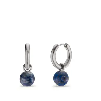 Edelstahl Creolen mit Perlen aus Lapislazuli und Polierung seitlich