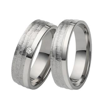 Edelstahl Silber Ringe Partnerringe strukturierte Oberfläche Diamant
