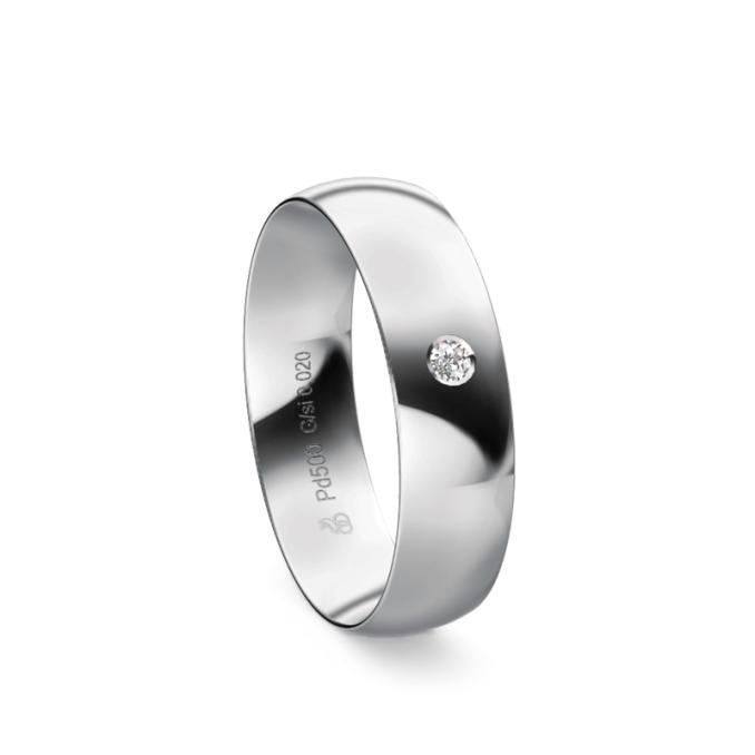Ehering aus Palladium mit strahlender Polierung und Diamanten 9193