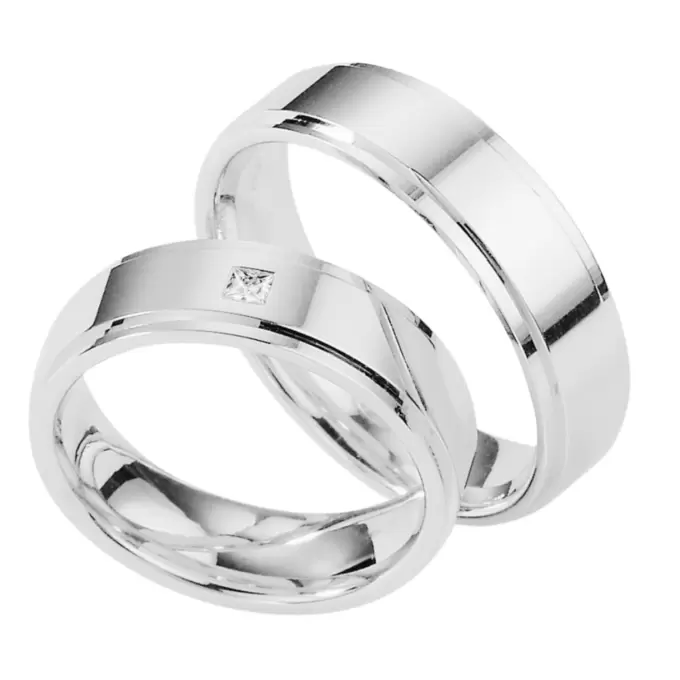 Silber 925 Trauringe mit Hochpolierung und Diamanten