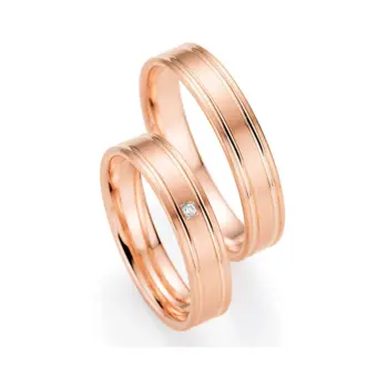 Rotgold Eheringe mit zwei Rillen und Diamanten