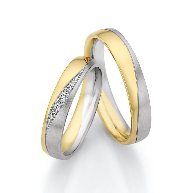 Bi-colore Eheringe, Platin und Gelbgold, Wellen-Design, Diamanten 8277
