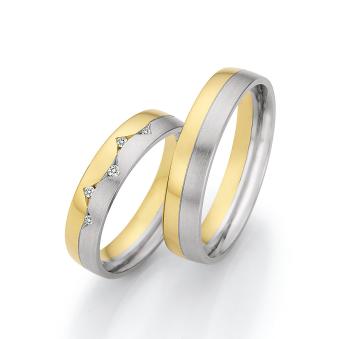 Bi-colore Trauringe, Gelbgold 585, Platin, längsmattiert, poliert 