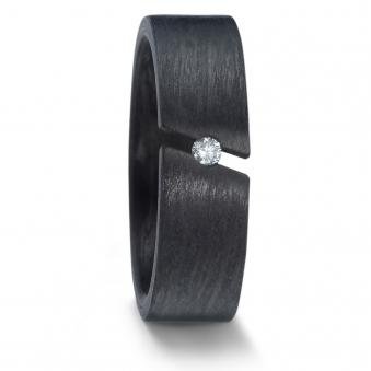 Flach designter Verlobungsring aus Carbon mit schönem weißem Diamanten 208074