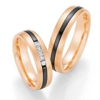 Aufnahme von Eheringen aus Roségold&Zirconium mit fünf quadratischen Diamanten bicolor 