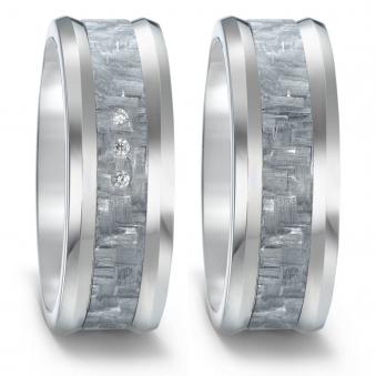 Ungewöhnliche Trauringe aus Titan & grauem Carbon mit konkaver Form und Diamanten 8926836