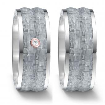 Besondere Trauringe aus Titan & grauem Carbon mit Roségold-Akzent und Diamanten 8926837