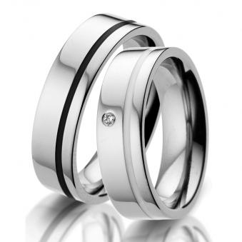 Aufnahme von Eheringen aus Titan mit Keramikstreifen und Diamanten