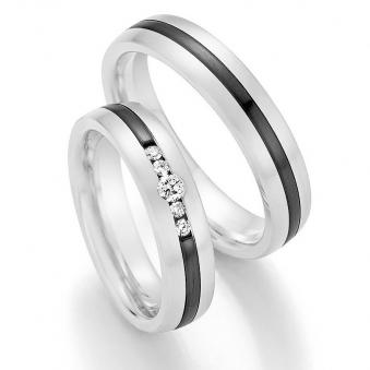 Aufnahme von Eheringen aus Weißgold&Zirconium längsmatt mit fünf Diamanten 