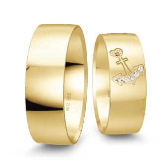 Eheringe in Gelbgold mit Diamanten und Ankermuster 
