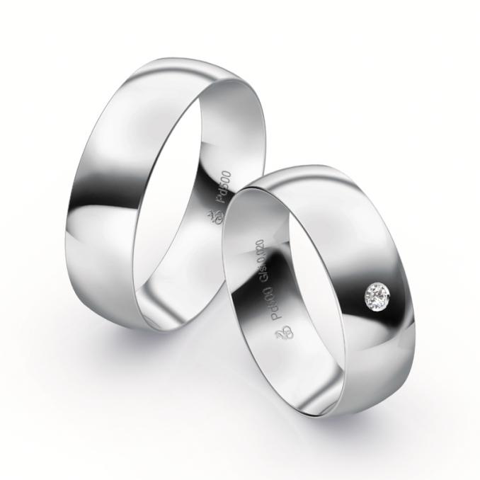 Eheringe aus 500er Palladium und strahlender Polierung mit Diamanten 9233