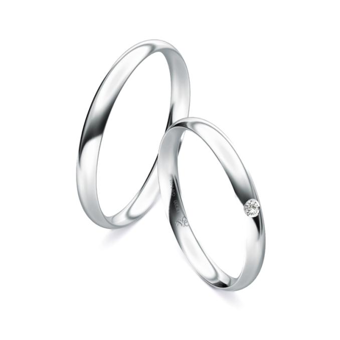 Eheringe aus Platin mit strahlender Polierung und Diamanten 9253