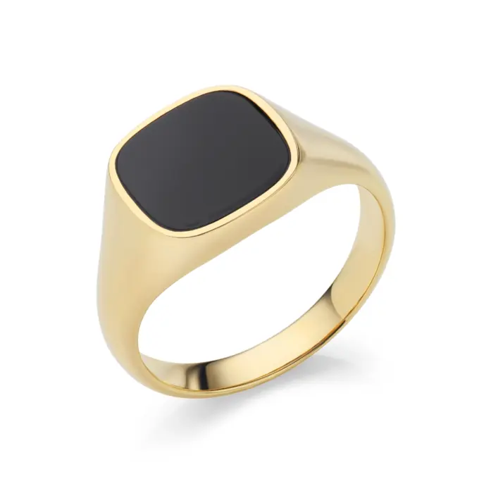 Siegelring aus goldplattiertem Silber mit schwarzer Onyx-Einlage