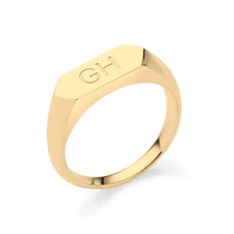 polierter Siegelring aus Gelbgold 375 mit zwei Buchstaben
