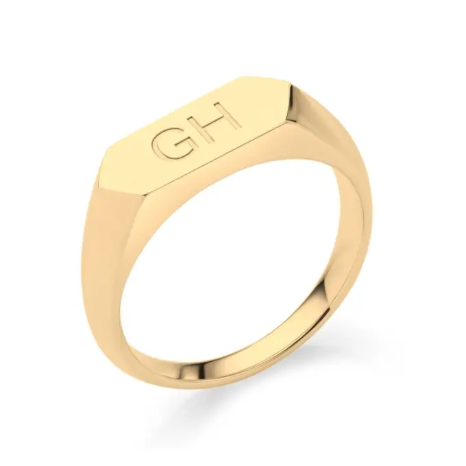 polierter Siegelring aus Gelbgold 375 mit zwei Buchstaben