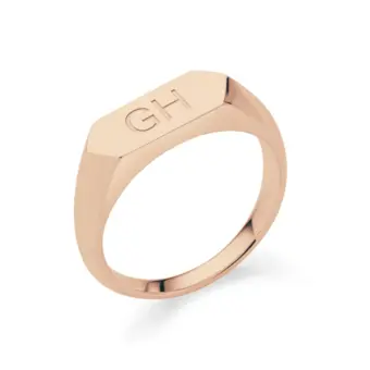 polierter Siegelring aus Roségold 375 mit zwei Buchstaben 10209