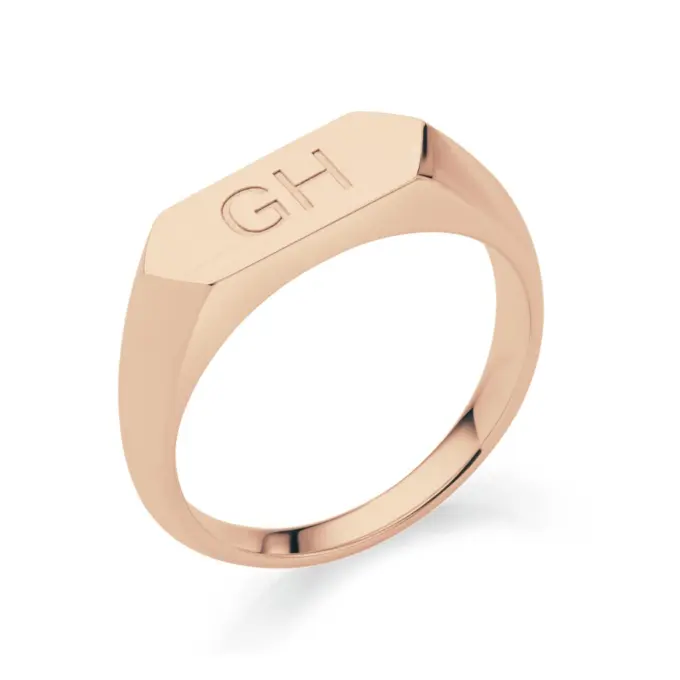 polierter Siegelring aus Roségold 375 mit zwei Buchstaben 10209