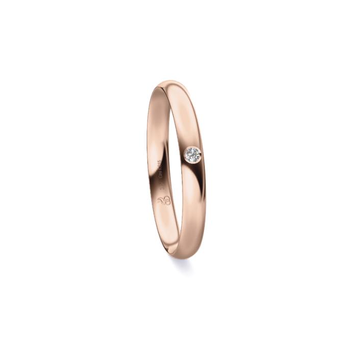 Ehering aus Roségold mit glänzender Polierung und einem Diamanten 9250