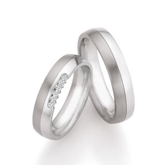 Eheringe in Edelstahl und Titan mattiert und poliert mit 6 Diamanten 9196