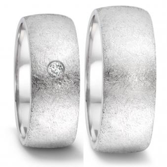 Breite Eheringe aus Edelstahl mit Diamanten und Kratzmattierung 5551031