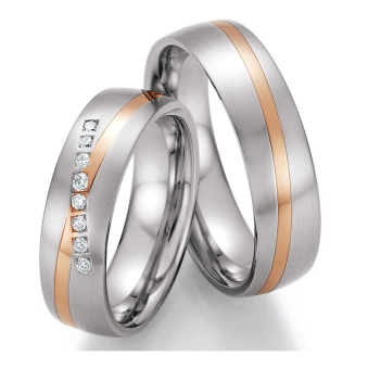 Eheringe Trauringe aus Stahl & Rotgold mit Diamant Ruesch Collection Nowotny 88/60070-060