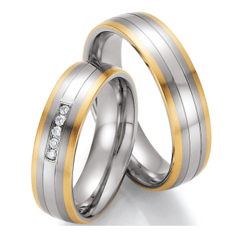 Eheringe Trauringe aus Stahl & Gelbgold mit Diamant Ruesch Collection Nowotny 88/60090-060