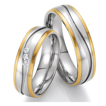 Eheringe Trauringe aus Stahl & Gelbgold mit Diamant Ruesch Collection Nowotny 88/60010-060
