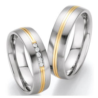 Eheringe Trauringe aus Stahl & Gelbgold mit Diamant Ruesch Collection Nowotny 88/60030-060