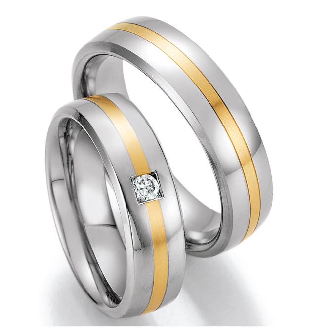 Eheringe Trauringe aus Stahl & Gelbgold mit Diamant Ruesch Collection Nowotny 88/60110-060