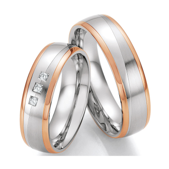 Eheringe Trauringe aus Stahl & Rotgold mit Diamant Ruesch Collection Nowotny 88/60070-060