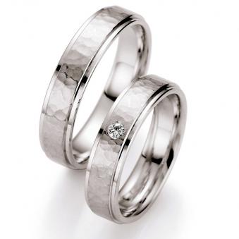 Plastische Eheringe aus Palladium 500 mit Diamanten und Hammerstruktur 3560028