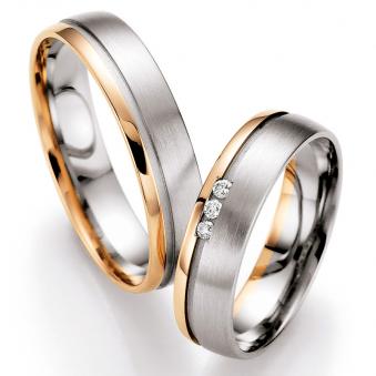 Elegante Eheringe aus Palladium und Roségold mit Diamanten und poliertem Streifen 3560035