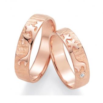 Einmalige Roségold Eheringe mit ringübergreifendem Baum Muster 4560005