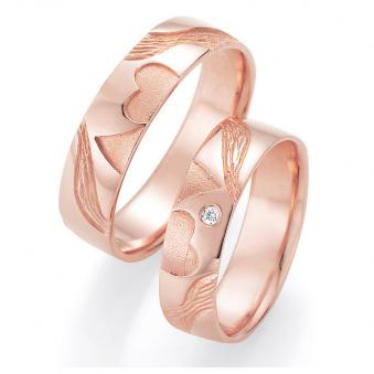 Süße Roségold Eheringe mit Herz Muster und Diamant 4560003