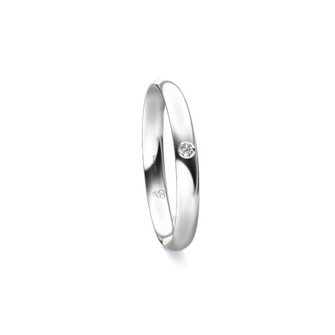 Ehering aus Weißgold mit strahlender Polierung und Diamant 9252