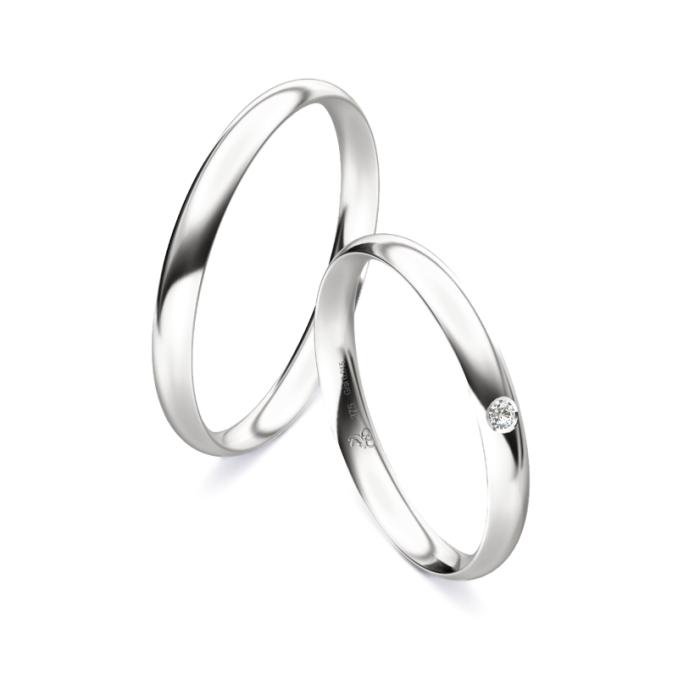 Eheringe aus Weißgold mit strahlender Polierung und Diamant 9252